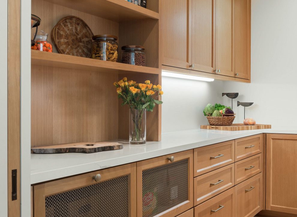 Example of a large transitional home design design