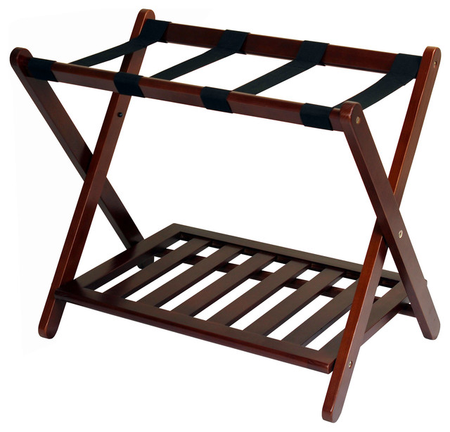 luggage rack with shelf, walnut - contemporary - clothing valets and