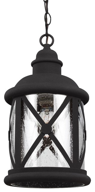 Lakeview Black One-Light Outdoor Pendant with Clear Seeded Glass