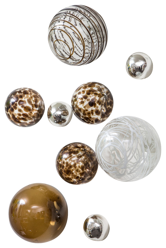 Wall Spheres Chocolate & White Set of 9 Contemporary Decorative