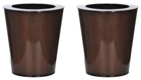 Gloss Brown Round Small Zinc Vase, Set of 2