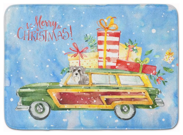 Merry Christmas Schnauzer #2 Machine Washable Memory Foam Mat Doormats