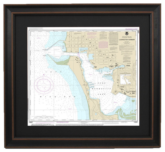 Poster Size Framed Nautical Chart Ludington Harbor Traditional Prints And Posters By 7139