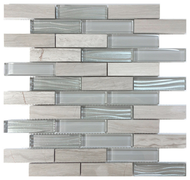 White Oak Stone Gray Metallic Glass Mosaic Tile Backsplash Contemporary Mosaic Tile By Modket Houzz