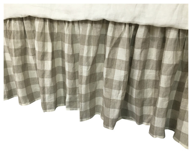 Buffalo Bedskirt, Natural Linen Plaid Check Dust Ruffle Farmhouse
