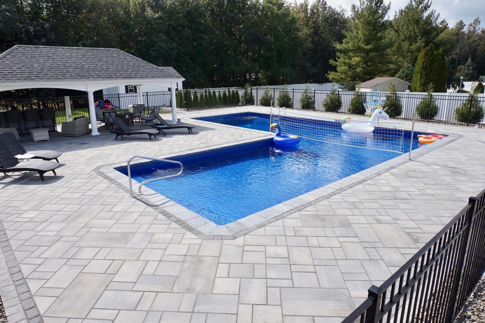 Manalapan, NJ: Contemporary Pool Patio with Pergola