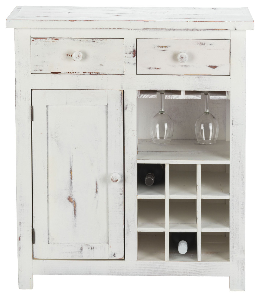 Wooden Loft Small Wine Rack White Distressed Farmhouse