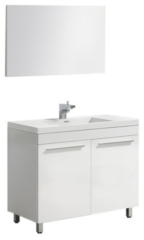 Aquamoon Ocean Modern Bathroom Vanity Set, White, 39 1/8", Milan Chrome Faucet