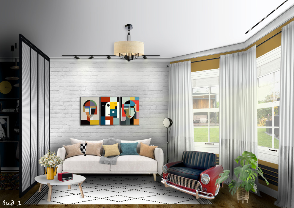 Гостинная комната с уголком рабочего кабинета