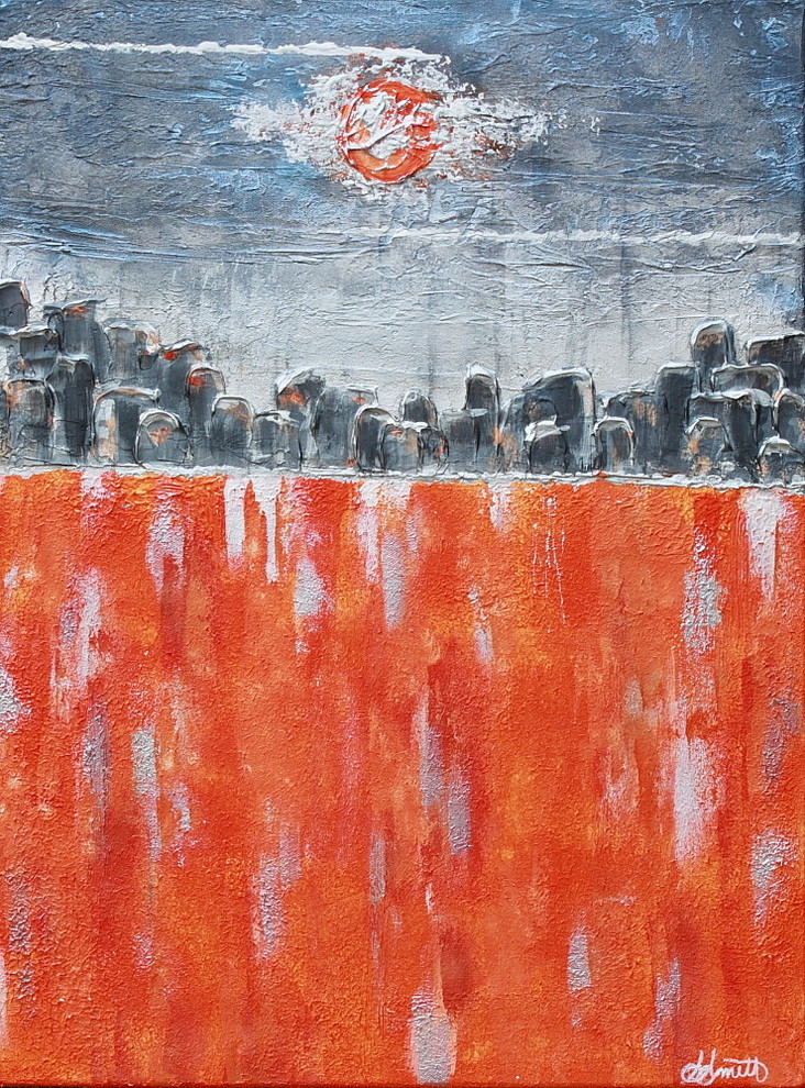 Orange Moon, Original Mixed Media Acrylic Painting