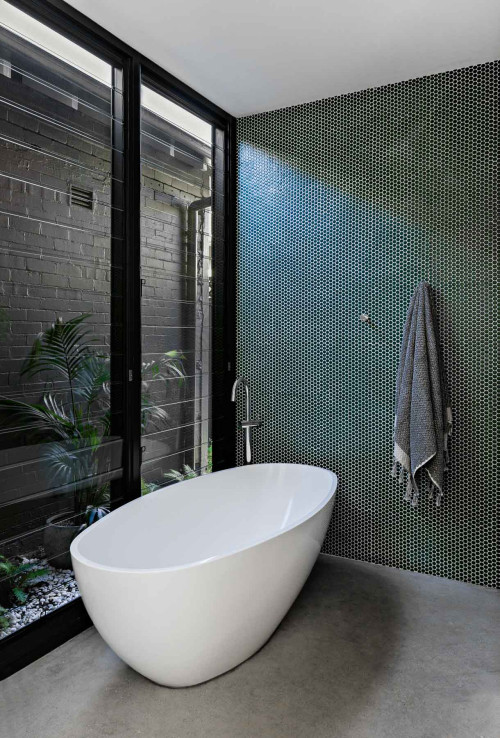 Minimalist Allure: Bathroom with Black Accent Wall