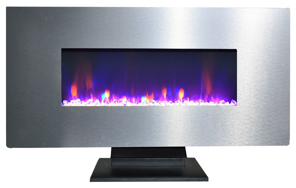 Cambridge 42" Wall Mount Free Standing Electric Fireplace, Crystals, Stainless