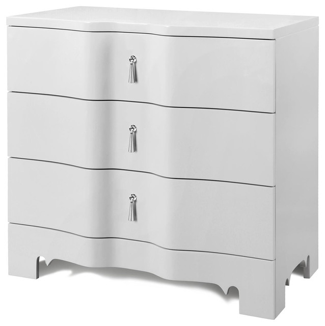 Lorna Modern Classic Silver White Lacquer 3 Drawer Nightstand Modern