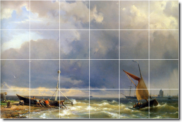 Hermanus Koekkoek Ship Boat Painting Ceramic Tile Mural #21, 36"x24"
