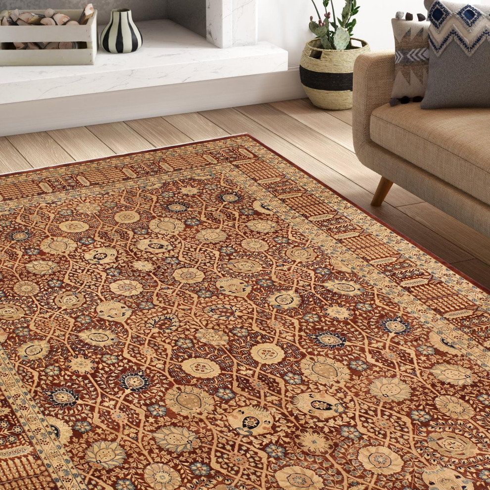 Antique Tabriz Jalil Vegetable Dye Ina Maroon Blue Wool Rug 9 0 X 12 3 Traditional Area Rugs By Bareens Designer Rugs