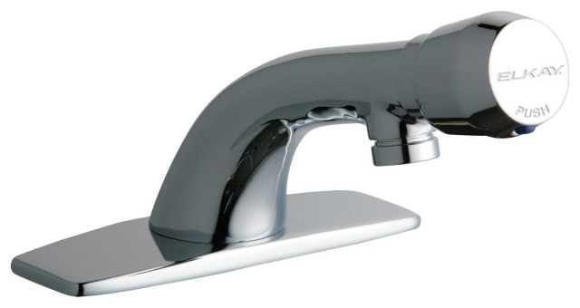 LK652 Deck Mount Metered Faucet With Spout Push Button Handle Chrome