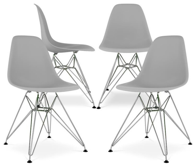 Aron Living Tower 17" Plastic and Chrome Steel Dining Chairs in Gray (Set of 4)