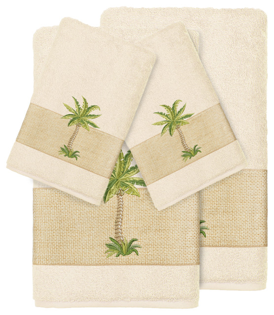 Colton 4-Piece Embellished Towel Set, Cream