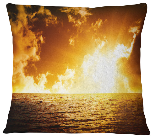 Fiery Sunlight in Beach during Sunset Seascape Throw Pillow, 18"x18"