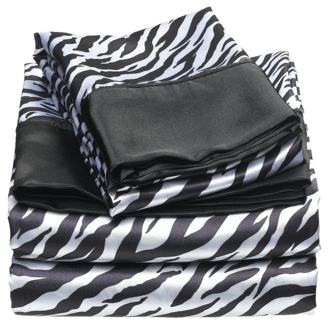 Divatex Home Fashions 230 Thread Count Satin Sheet Set - Zebra Stripe Multicolor