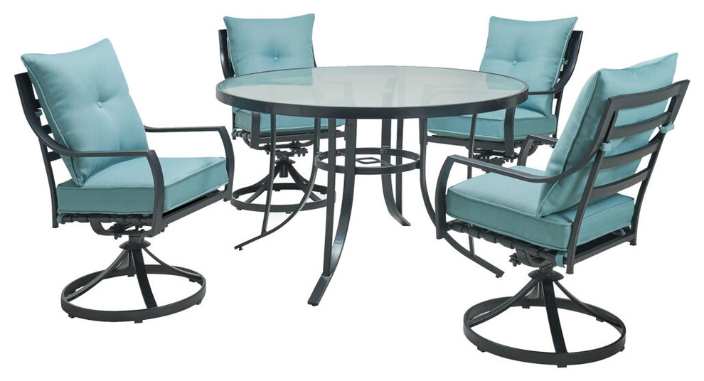 Lavallette5Pc 4 Swivel Dining Chairs And Round Glass Table Blue