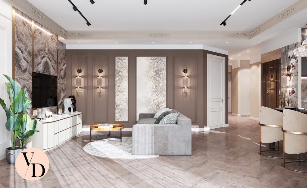 Дизайн проект гостиной, объединенной с кухней