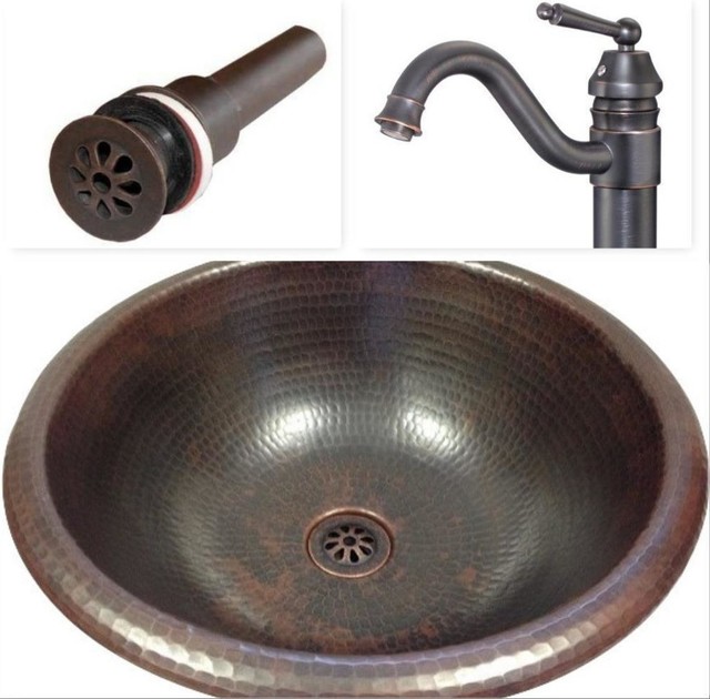 15 Round Copper Vessel Vanity Sink, Vanity With Sink And Faucet