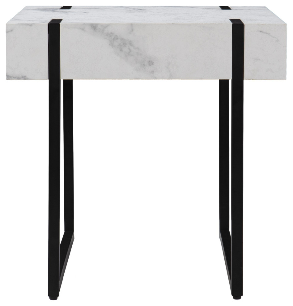 20" White Manufactured Wood And Iron Square End Table Transitional