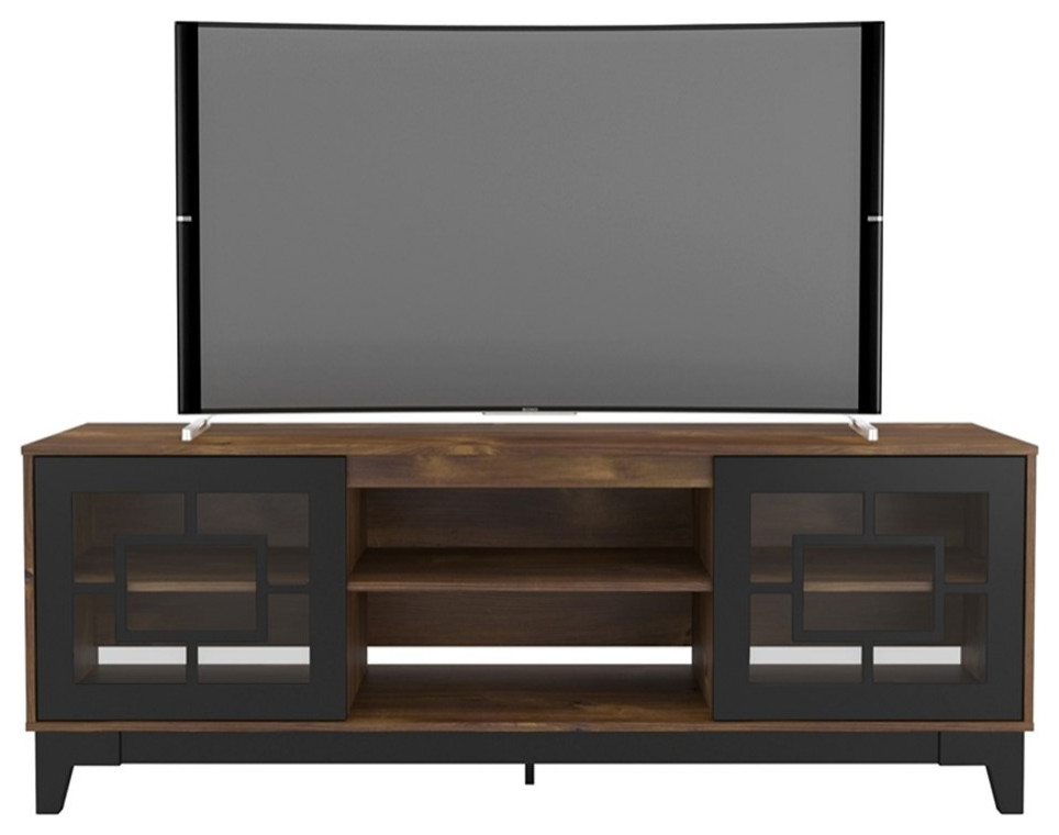Atlin Designs Modern TV Stand 72 inch of Glass in Black Finish ...