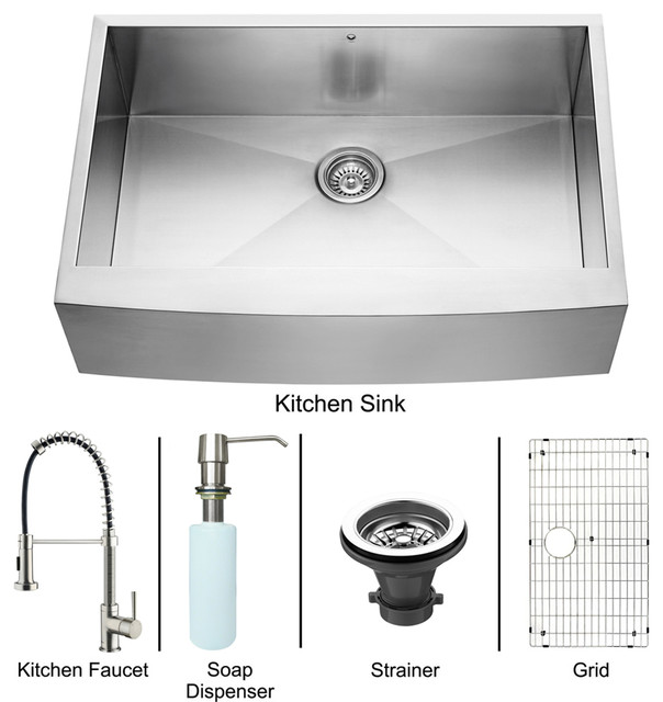VIGO All-in-One 33-inch Stainless Steel Farmhouse Kitchen Sink and Edison Stainl