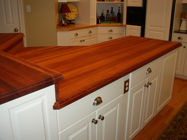 Custom African Mahogany Wood Countertop Traditional Kitchen