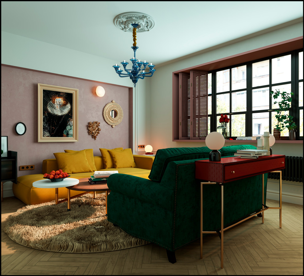 Эклектичный проект квартиры с огромной гардеробной с окном