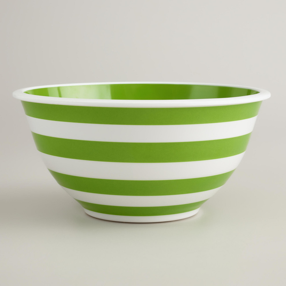 Green and White Striped Mixing Bowl