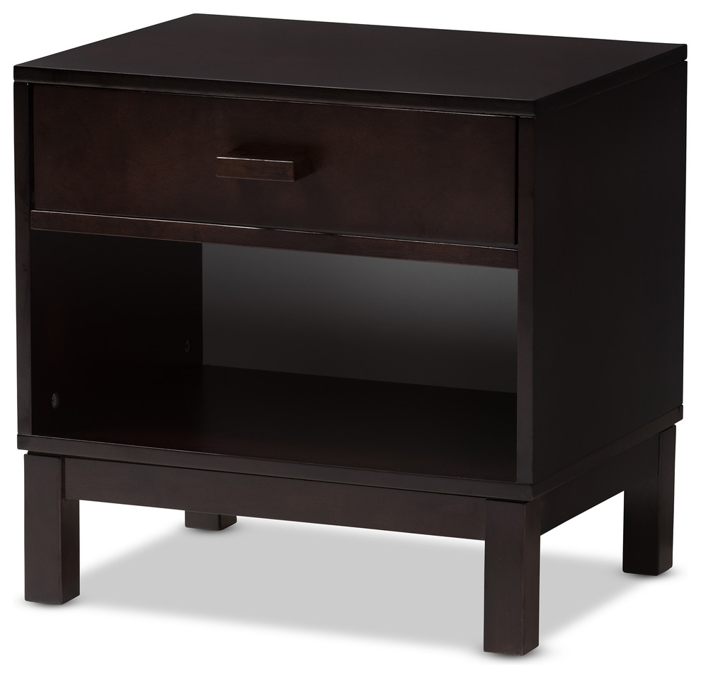 Deirdre Modern and Contemporary Dark Brown Wood 1-Drawer Nightstand, 20.87"L x 15.75"D x 20.47"H ...