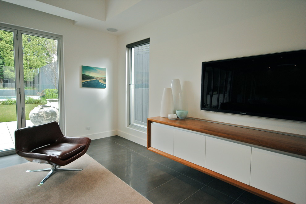 Photo of a contemporary family room in Melbourne.