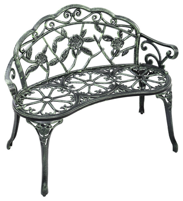 Costway Patio Garden Bench Chair Style Cast Aluminum Outdoor Rose
