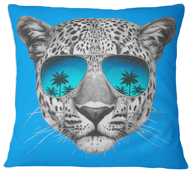 Leopard With Mirror Sunglasses Animal Throw Pillow Contemporary