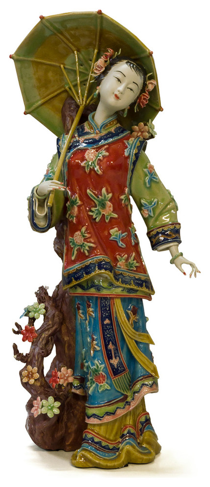 Chinese Porcelain Figurine, Lady Holding Umbrella