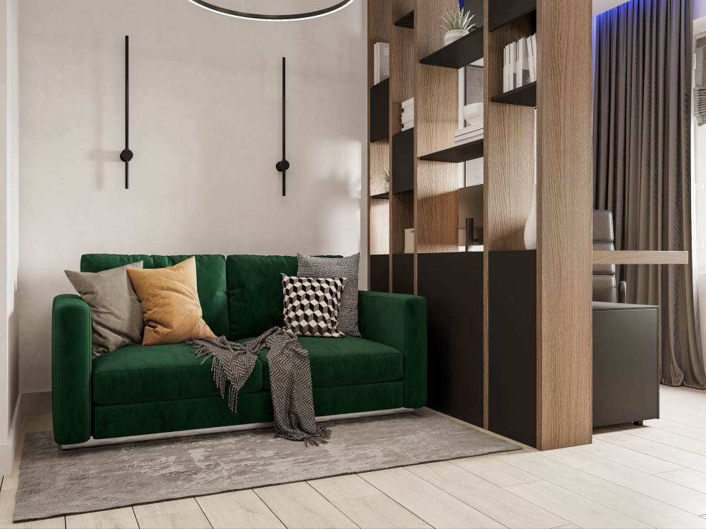 Гостиная, спальня и балкон в современной квартире