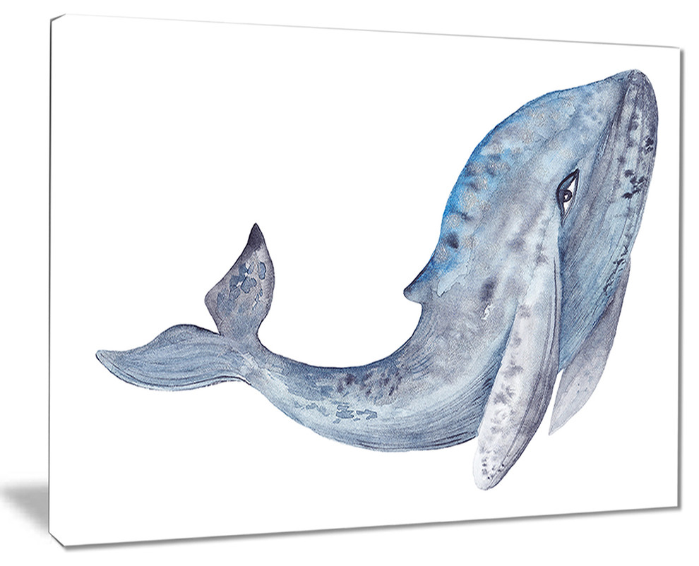 "Large Whale Watercolor" Canvas Print, 20"x12" Beach Style Prints