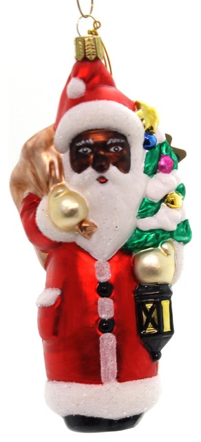 Holiday Ornaments African American Santa Glass Ornament Black 5009