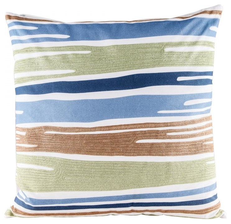 Dimond Blue Green Drapes Pillow With Goose Down Insert, Digital Print