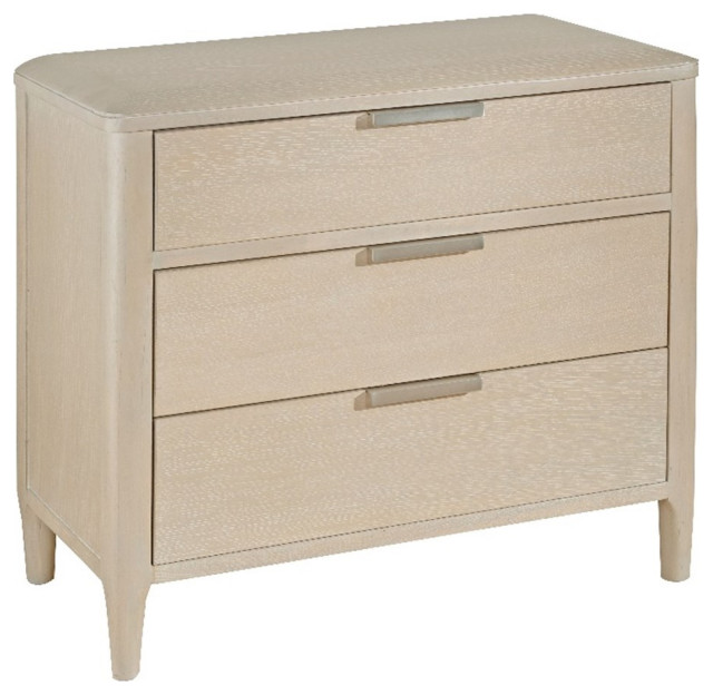 Pearl 3drawer Beige Sand Wood Nightstand with USB port Midcentury