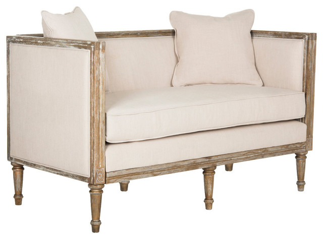 Leandra Rustic French Country Settee Beige Oak Wood