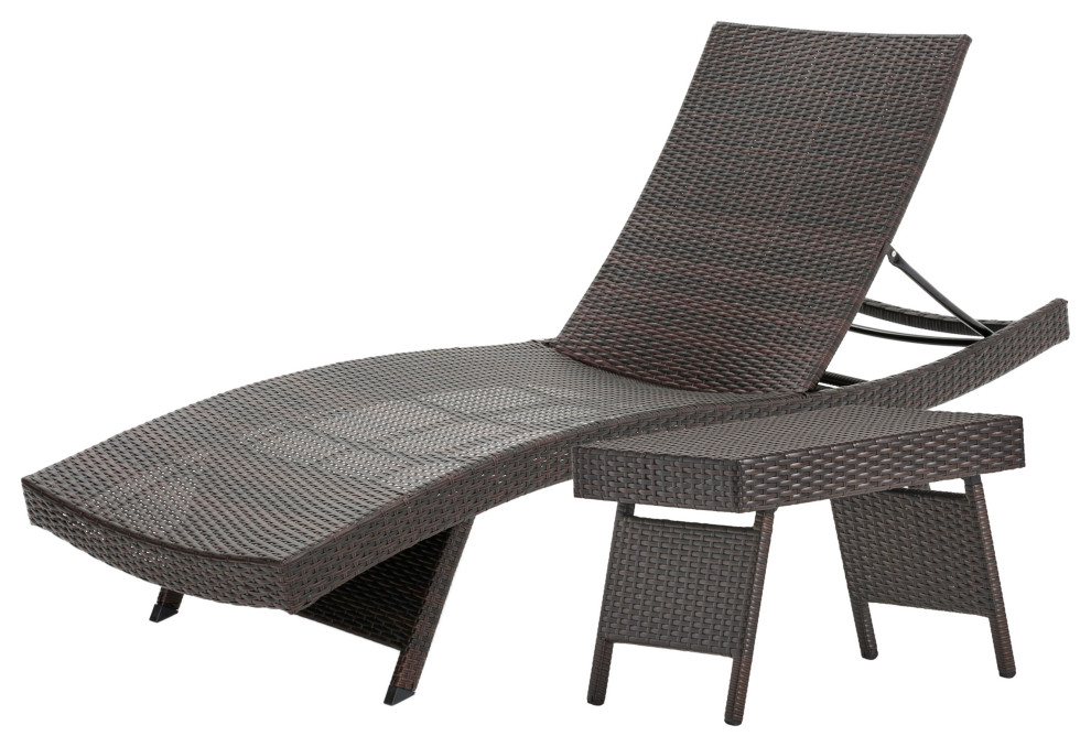 GDF Studio Lakeport 2pc Outdoor Adjustable Chaise Lounge Chair & Table Set Tropical Outdoor
