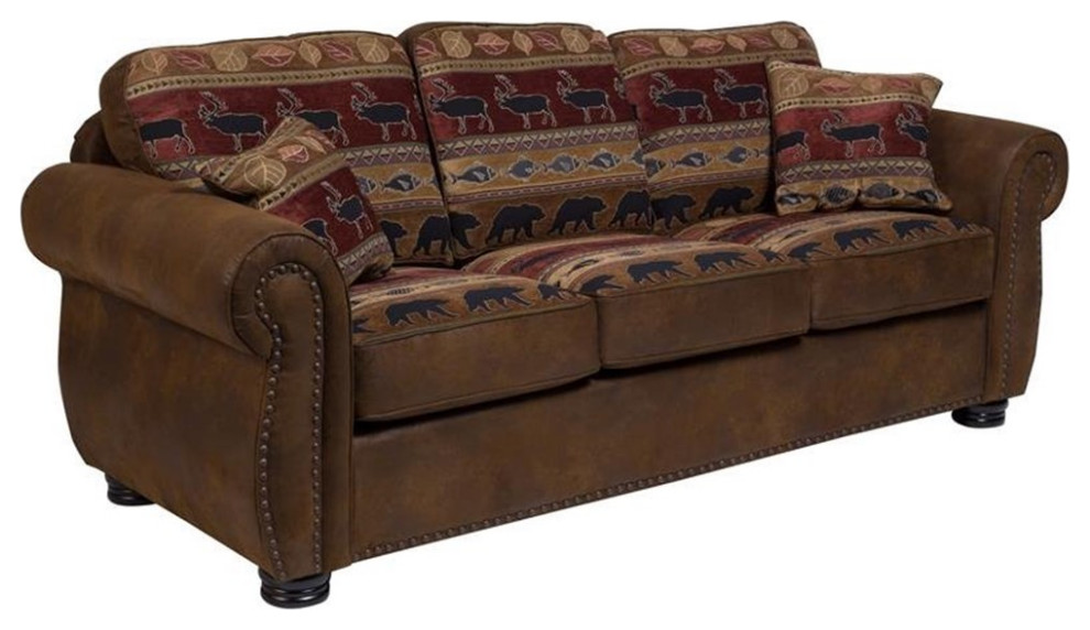 Hunter Wildlife Pattern Sofa With Nailhead Trim