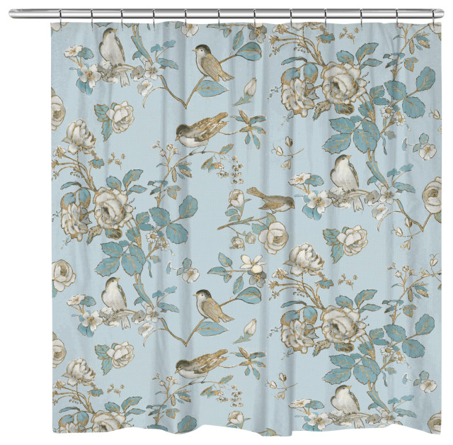 Waterproof Fabric Watercolor Garden Butterfly Bird Shower Curtain Bathroom Mat 