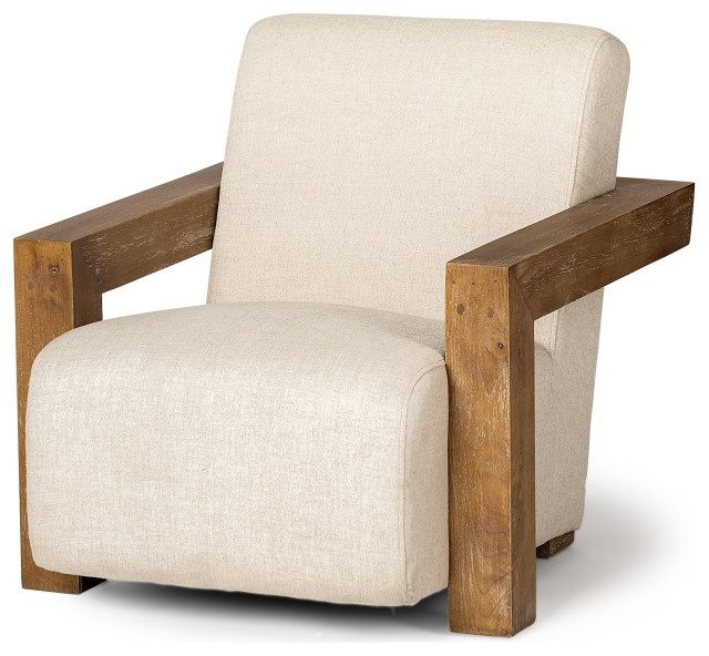 Sovereign Beige Fabric Seat with Light Brown Solid Wood Frame Accent