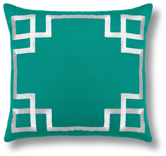 Embroidered Greek Keys Pillow Cover