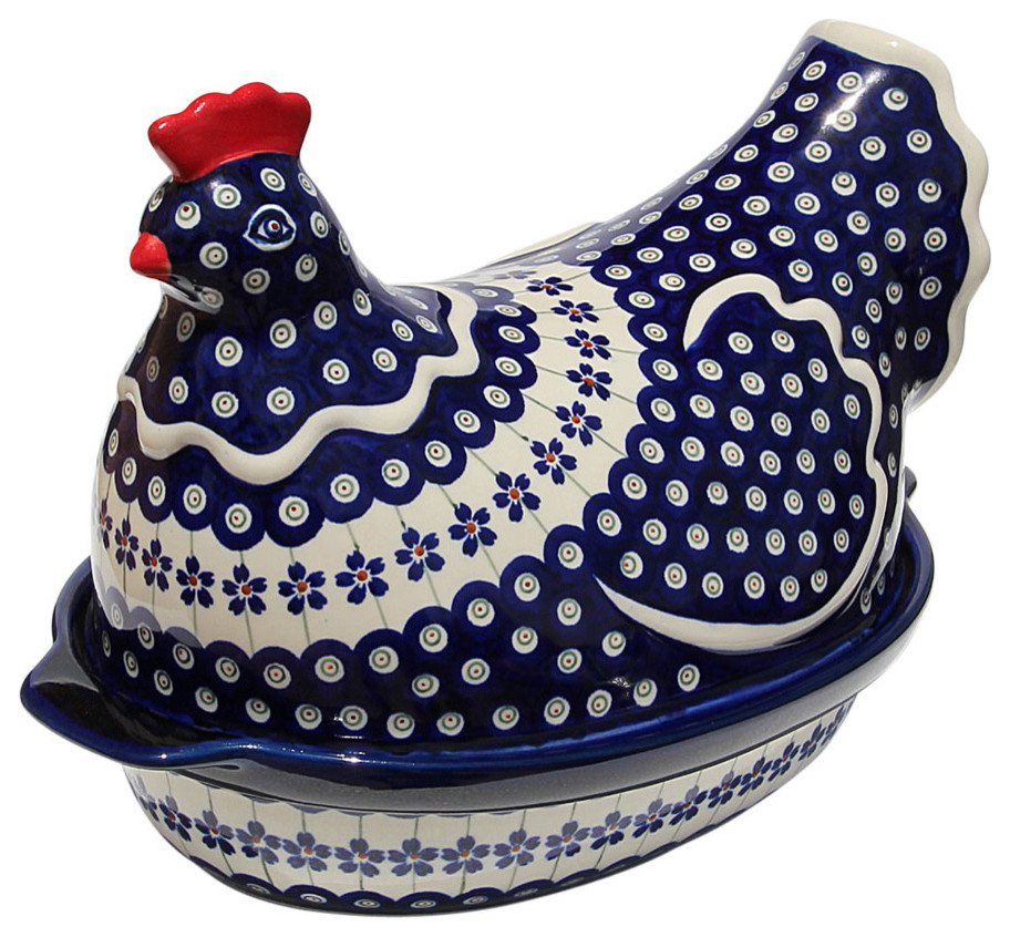 Polish Pottery Chicken Baker, Pattern Number: 166a